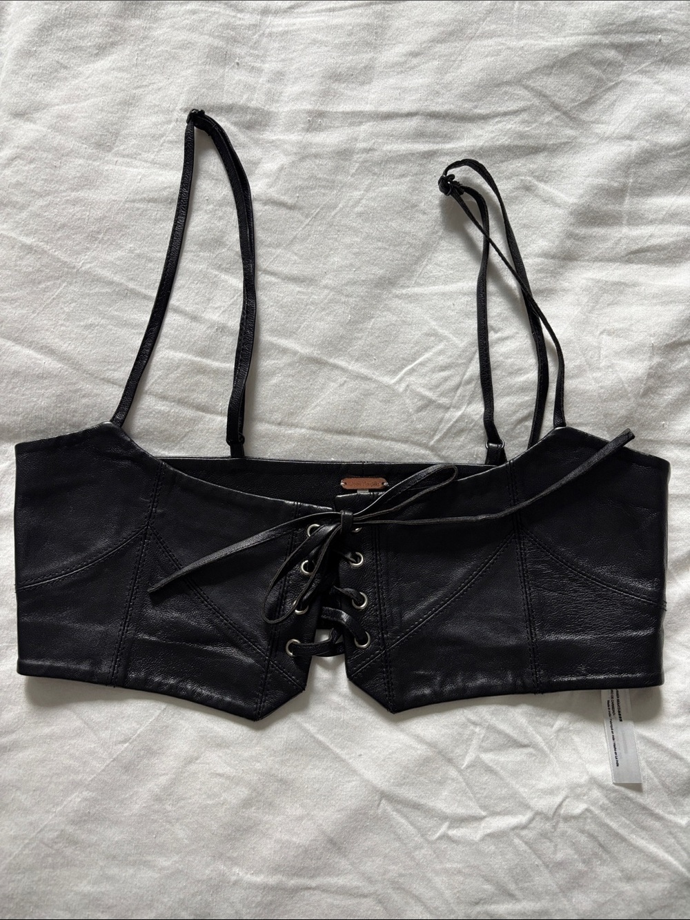 Free People Black Lace-Up Leather Bustier Top - S / P